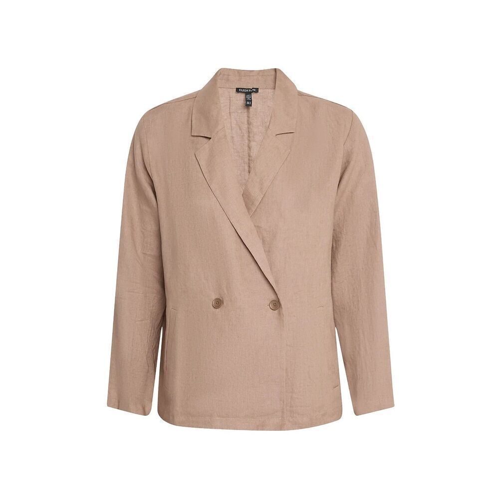 New $268 Eileen Fisher Linen Blazer Cocoa L Notch Collar &amp; Double-Breasted